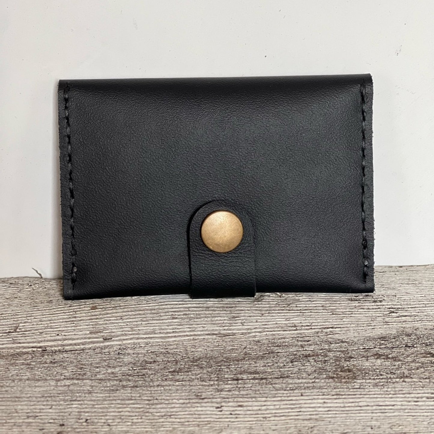 Handmade Black Leather Card Holder Elephant