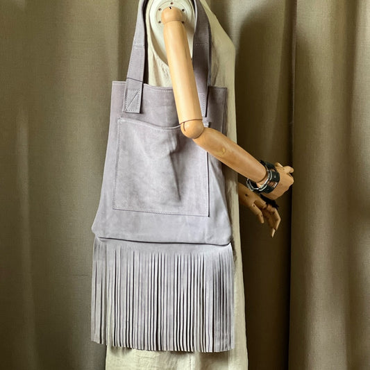 Handmade Lavender Suede Fringe Tote Bag