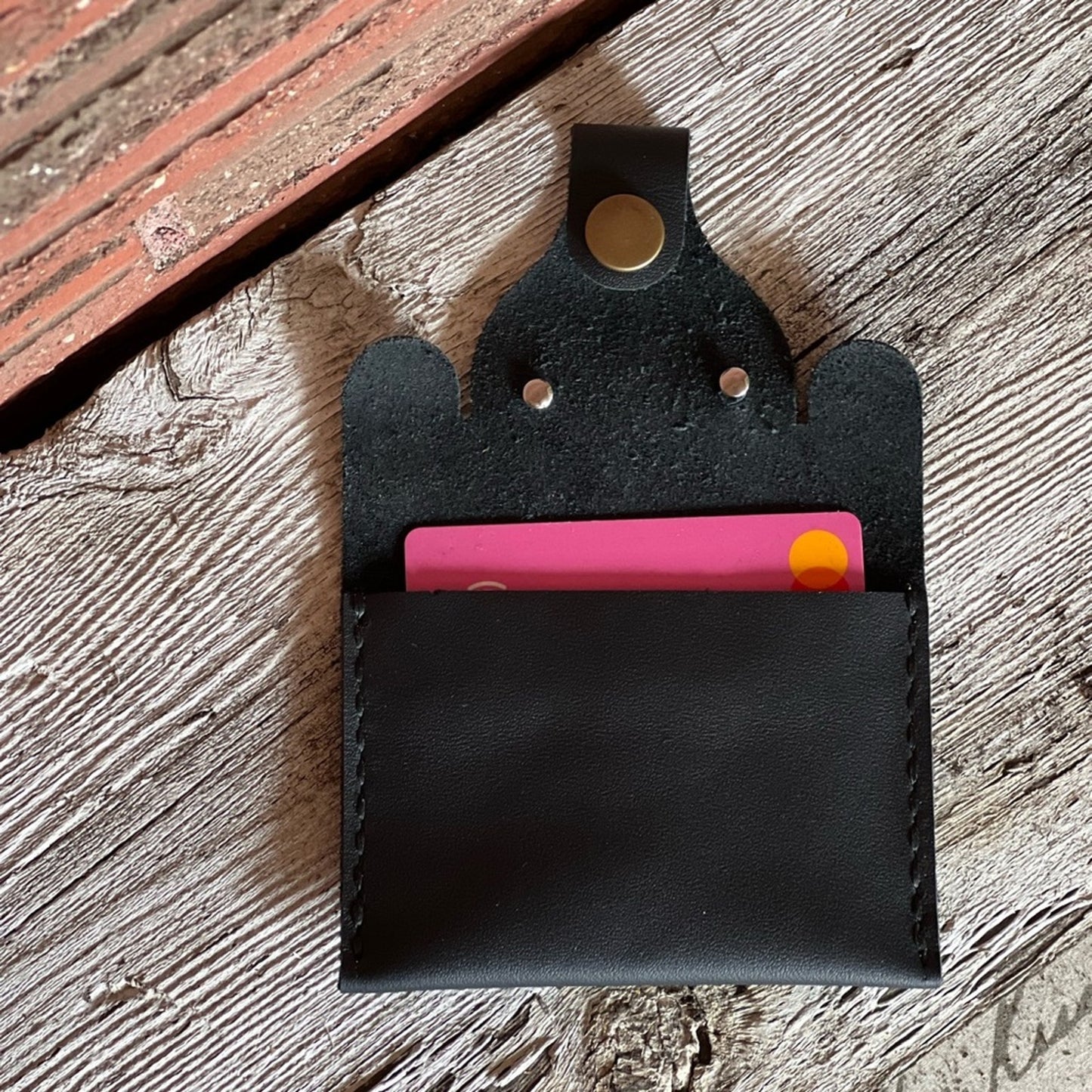 Handmade Black Leather Card Holder Elephant