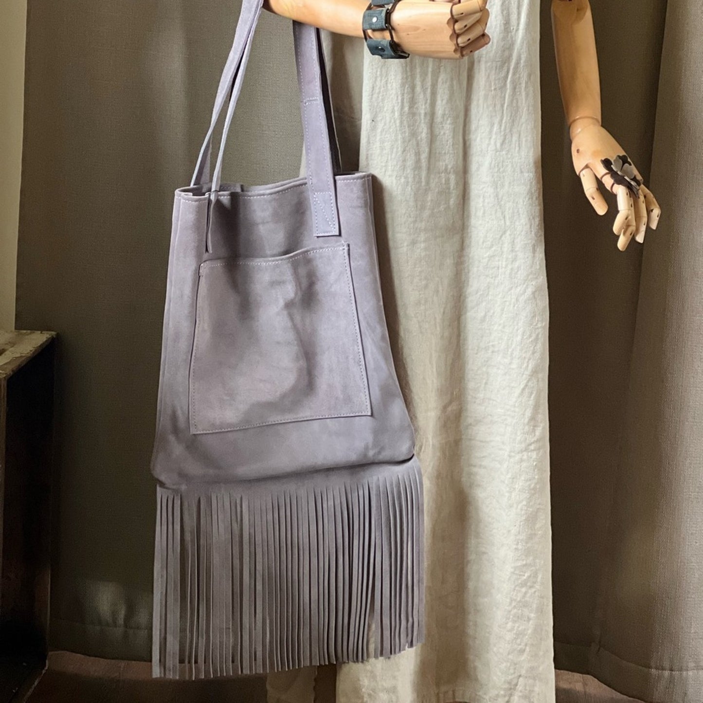 Handmade Lavender Suede Fringe Tote Bag