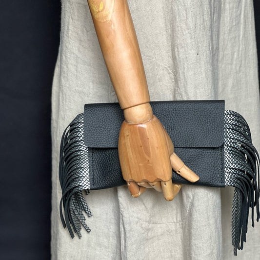 Handmade Leather Fringe Clutch