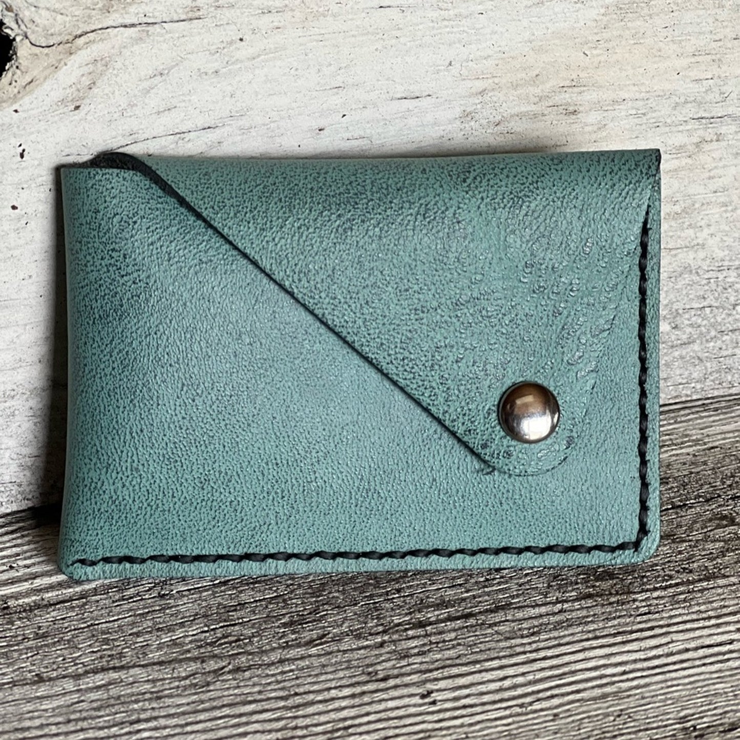 Handmade Turquoise Leather Card Holder