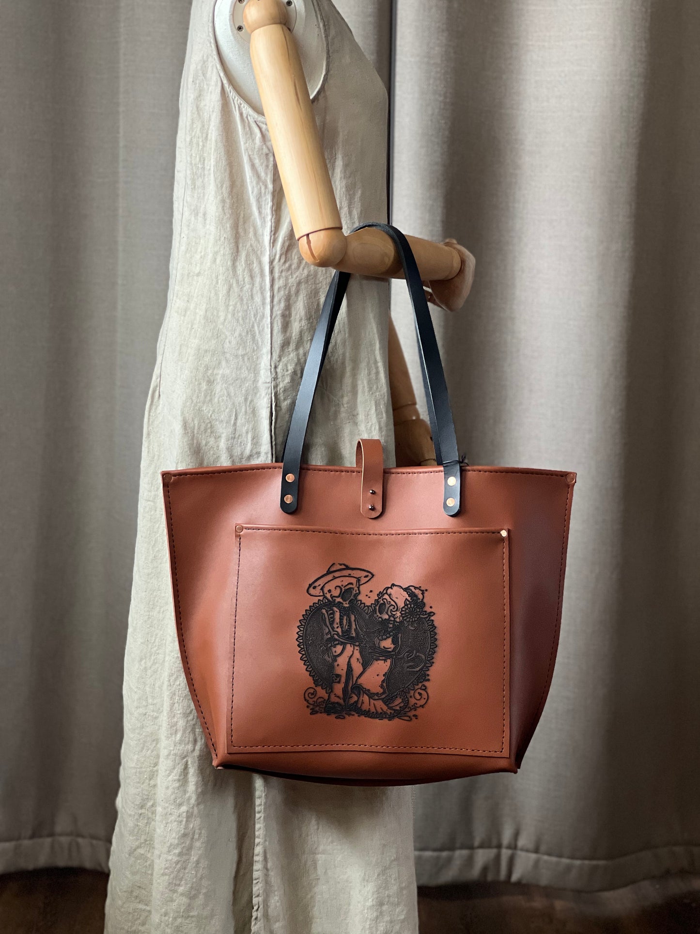 Handmade Engraved Leather Tote Bag