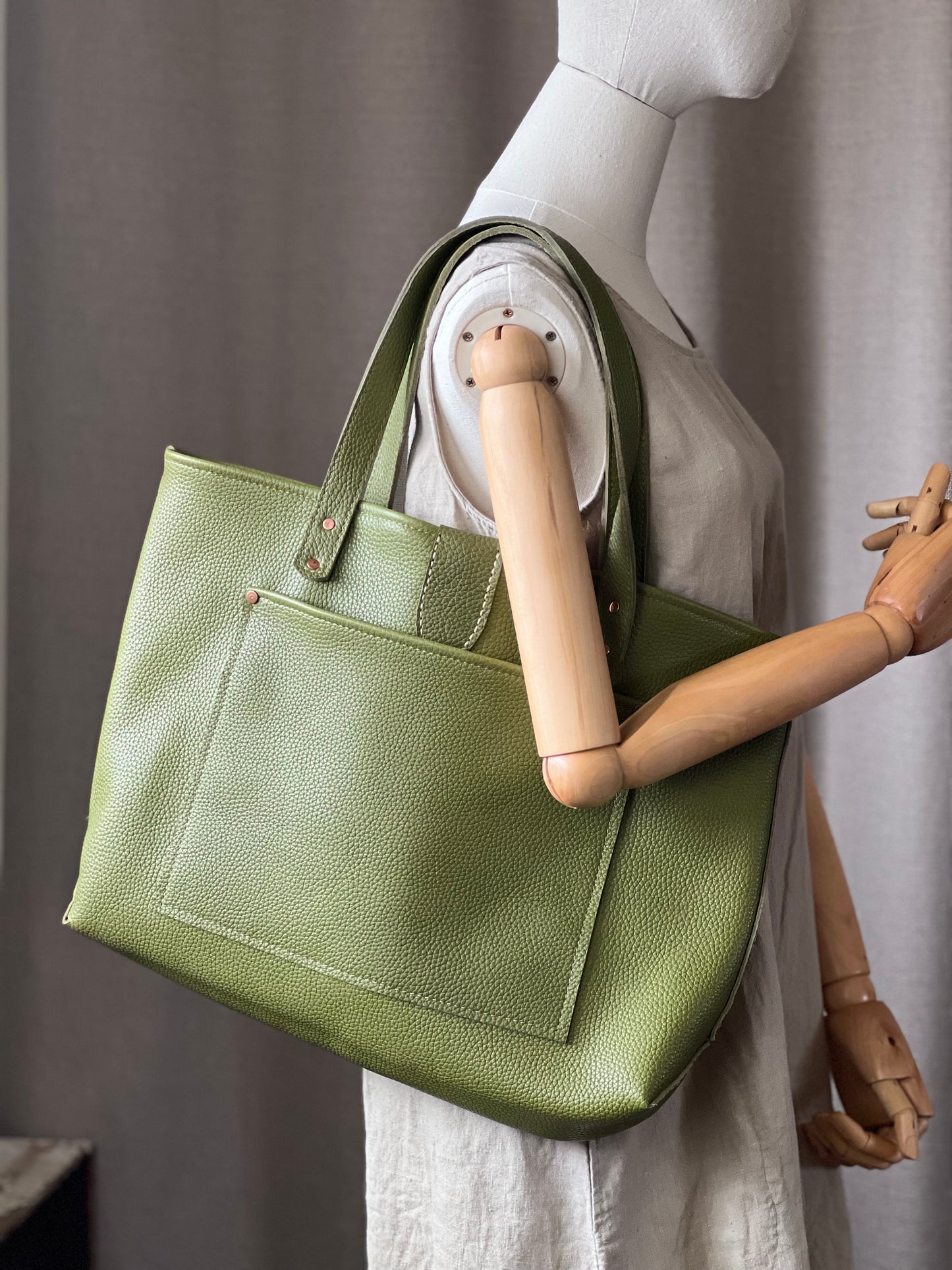 Green Leather Tote Bag