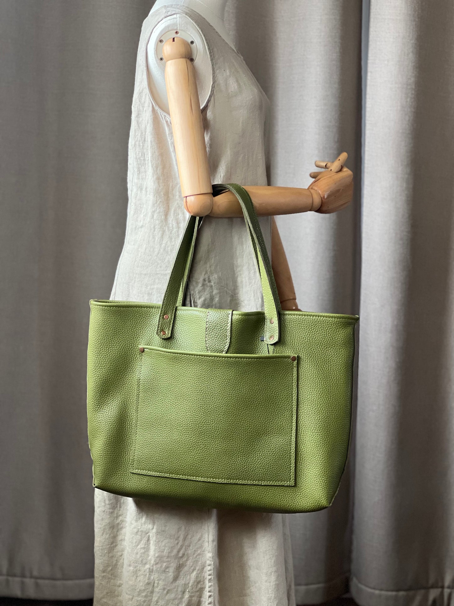 Green Leather Tote Bag