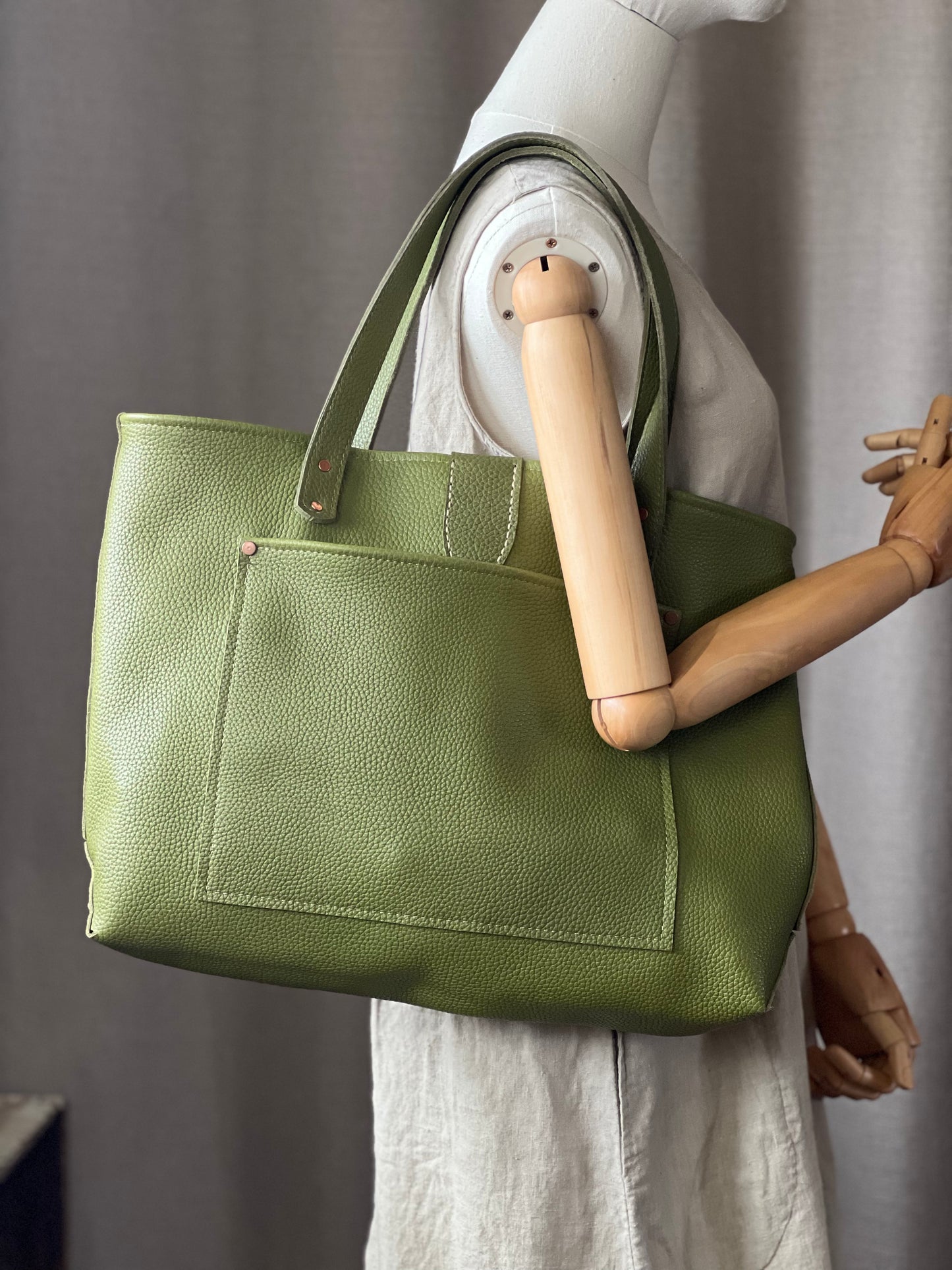 Green Leather Tote Bag