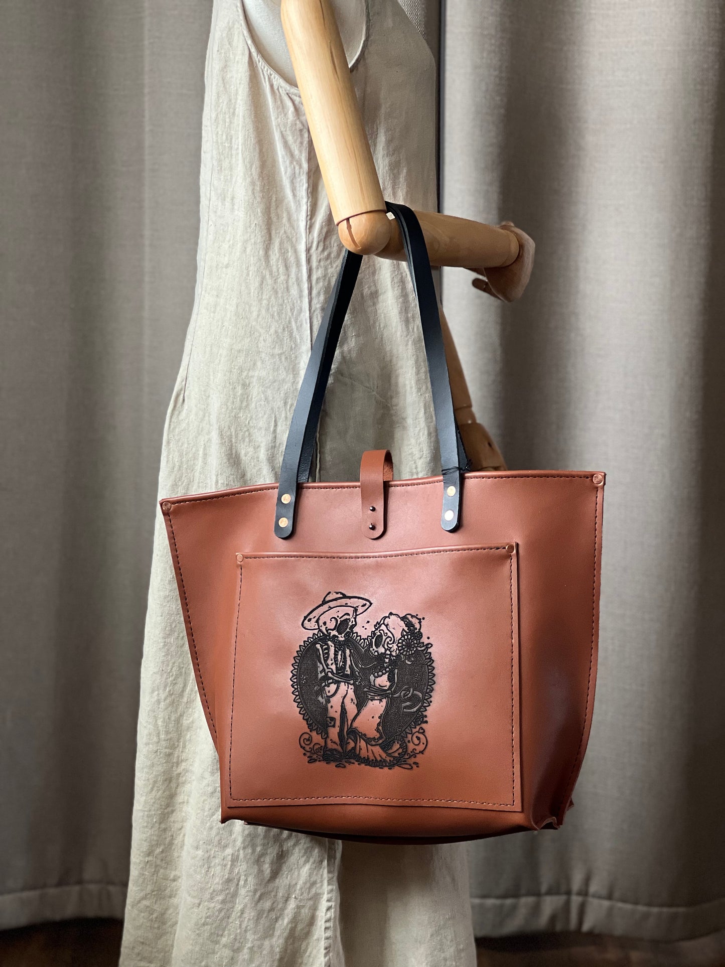 Handmade Engraved Leather Tote Bag