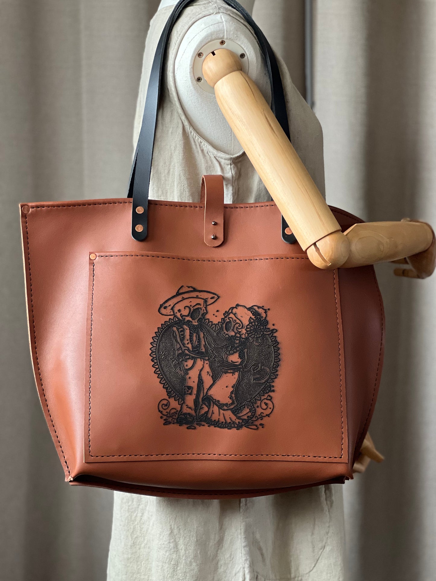 Handmade Engraved Leather Tote Bag