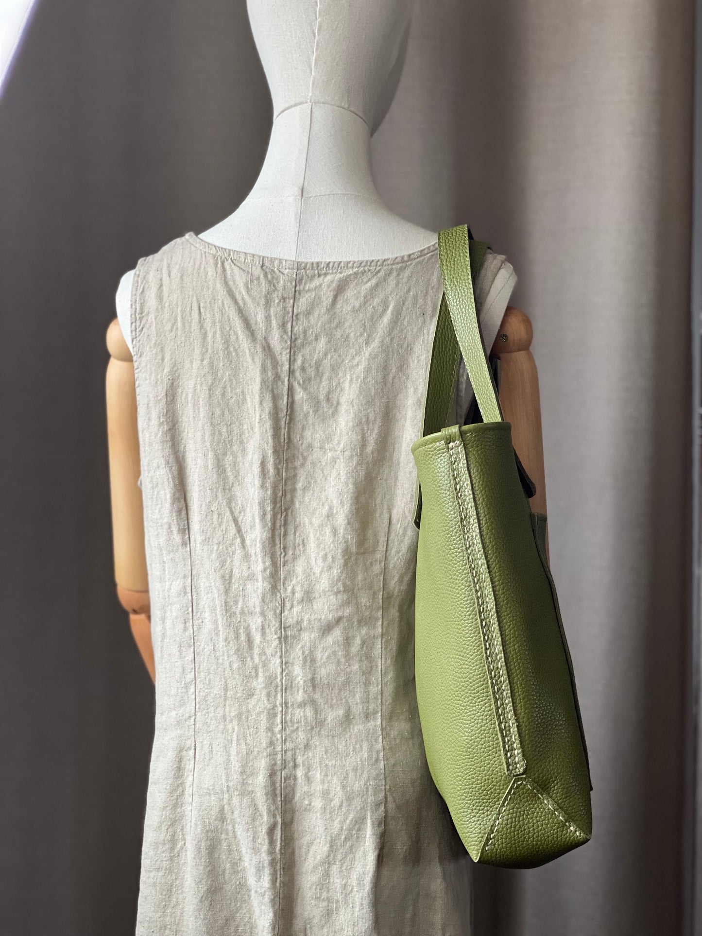 Green Leather Tote Bag