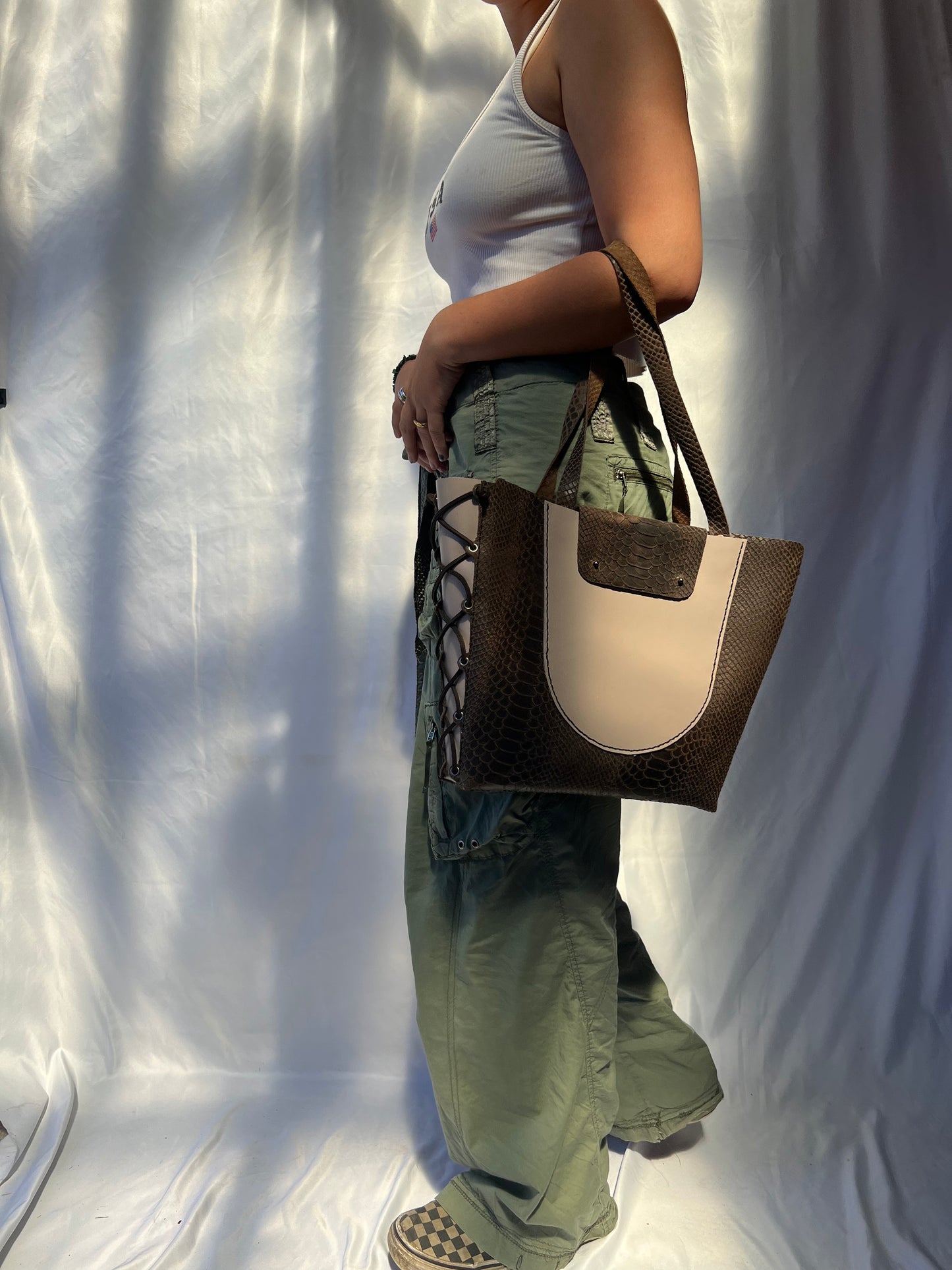 Laced Leather Tote Bag