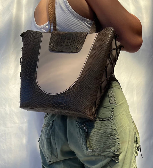 Laced Leather Tote Bag