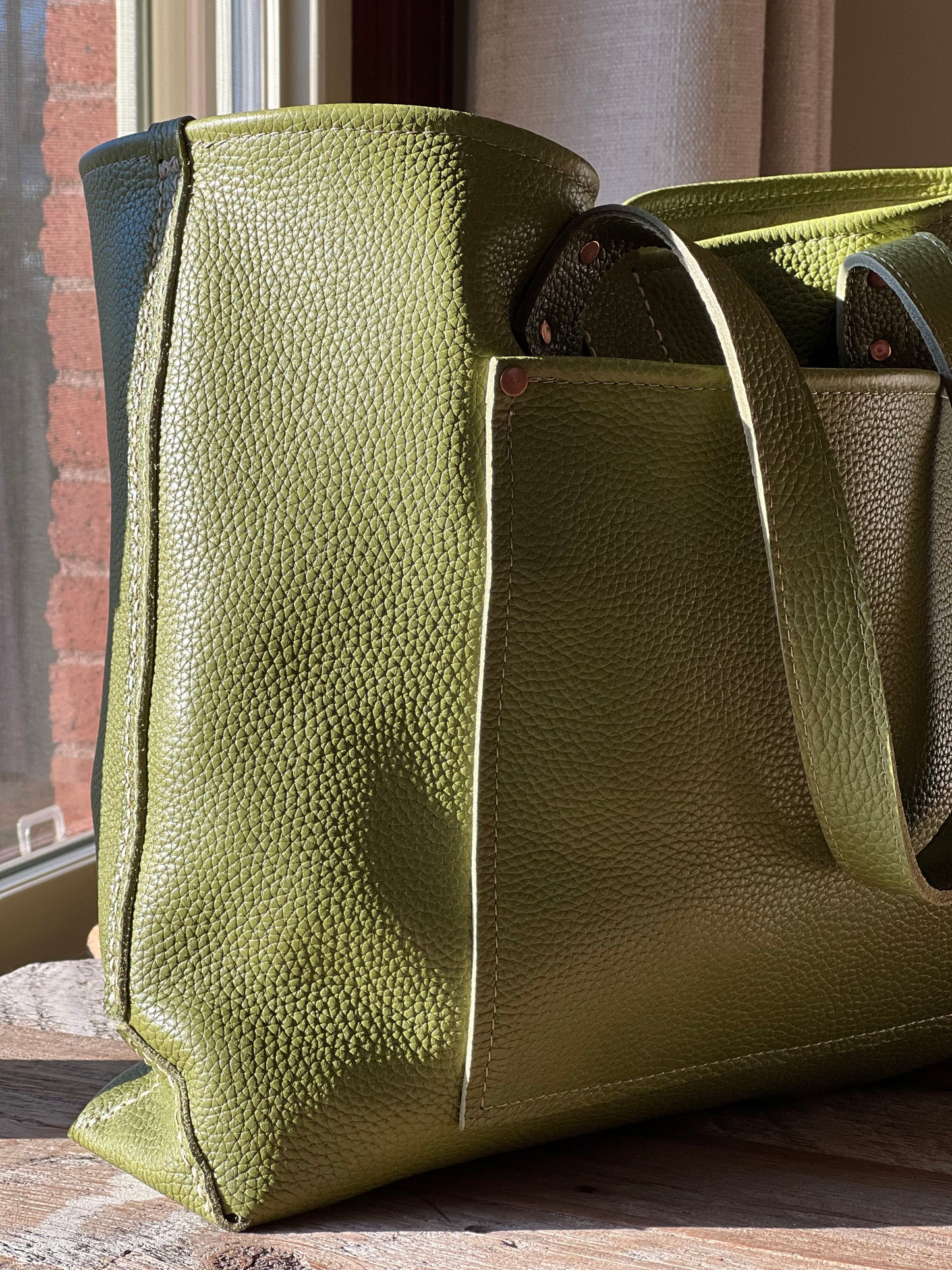 Green Leather Tote Bag