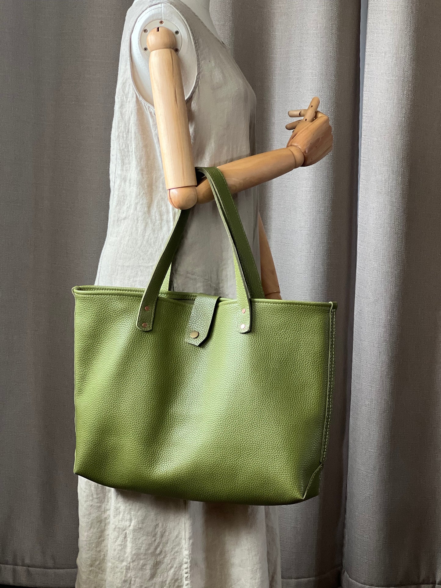 Green Leather Tote Bag