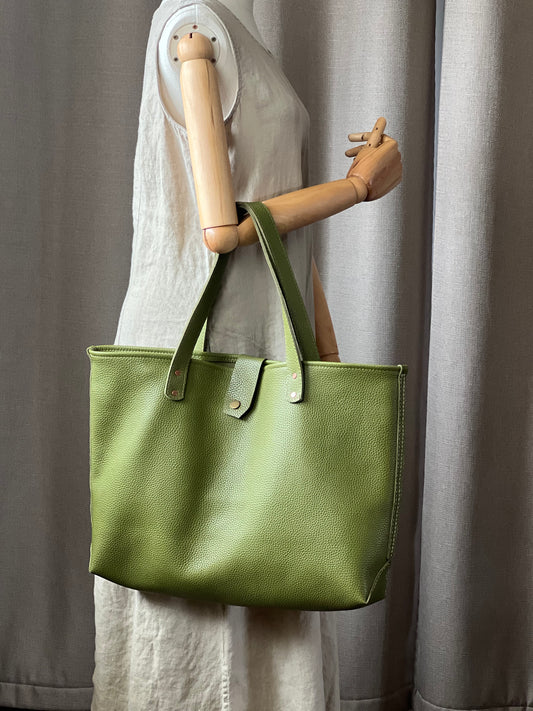 Green Leather Tote Bag