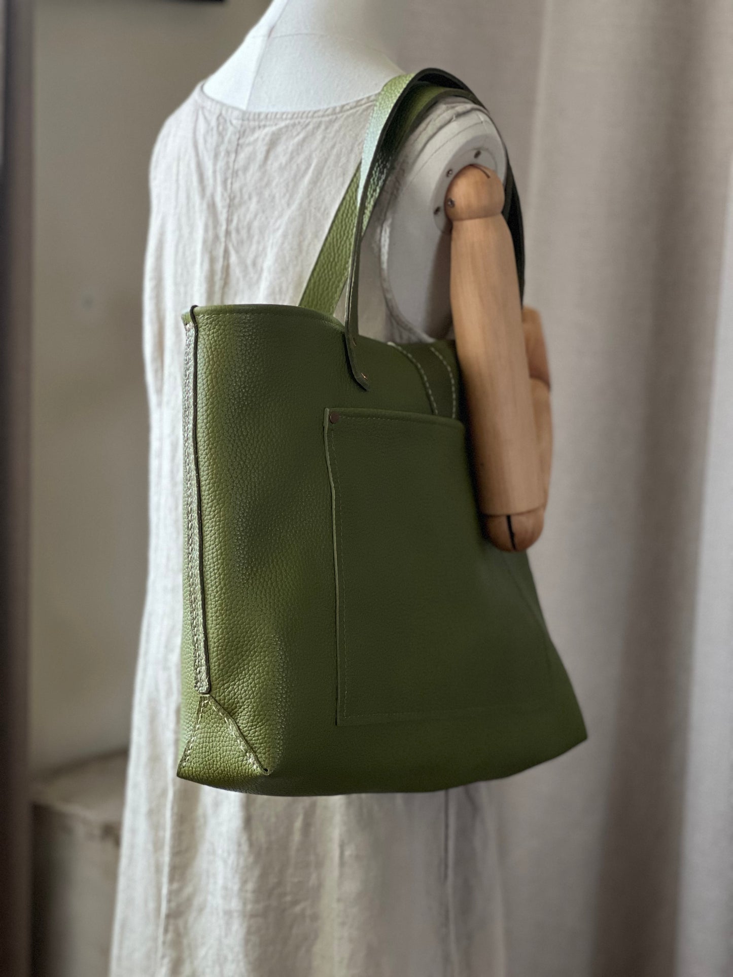 Green Leather Tote Bag