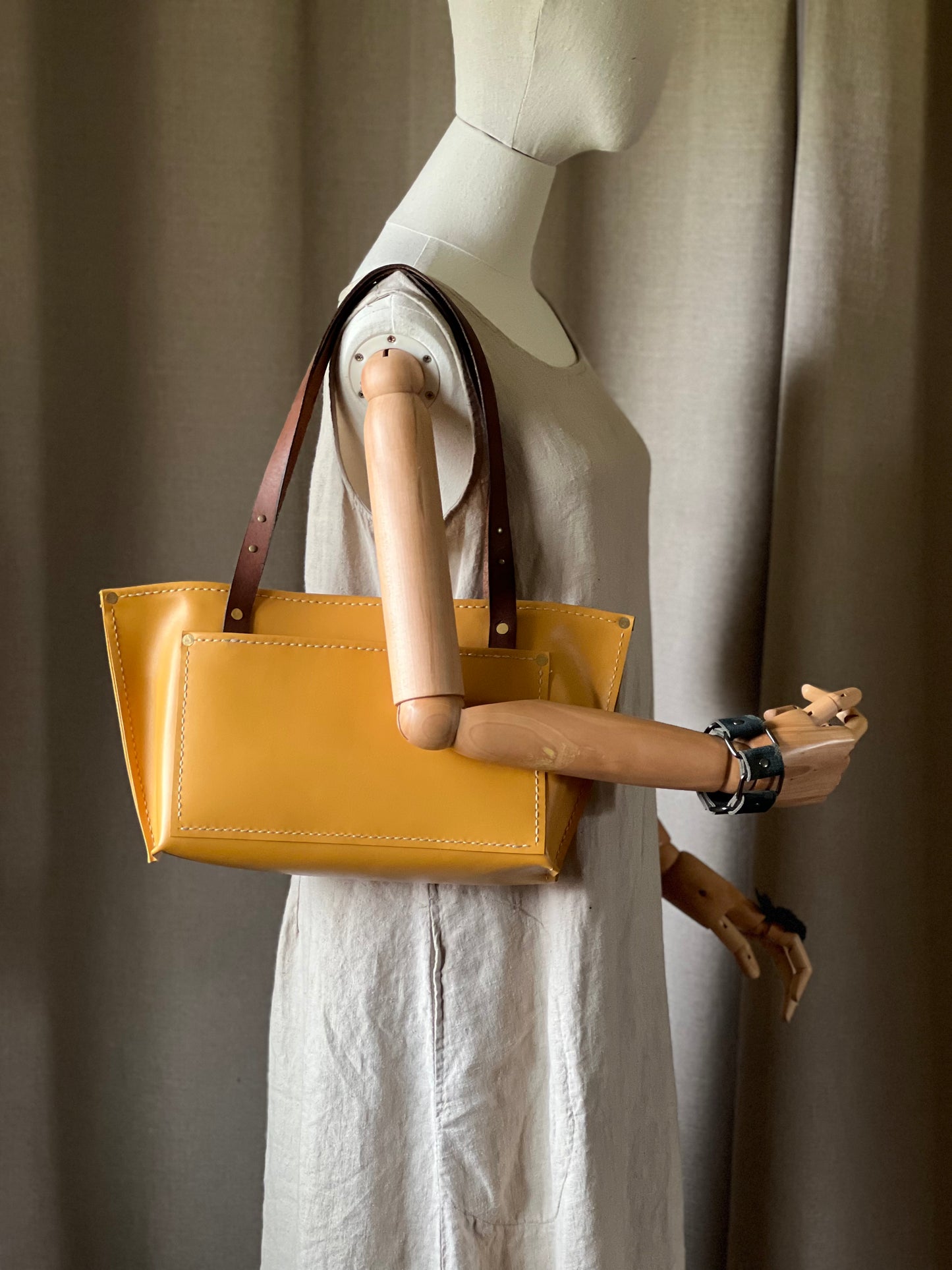 Handmade Yellow Leather Tote Bag