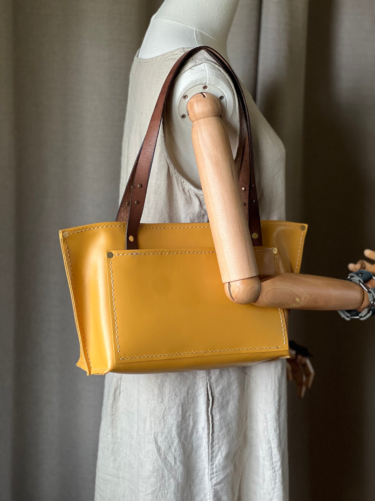 Handmade Yellow Leather Tote Bag