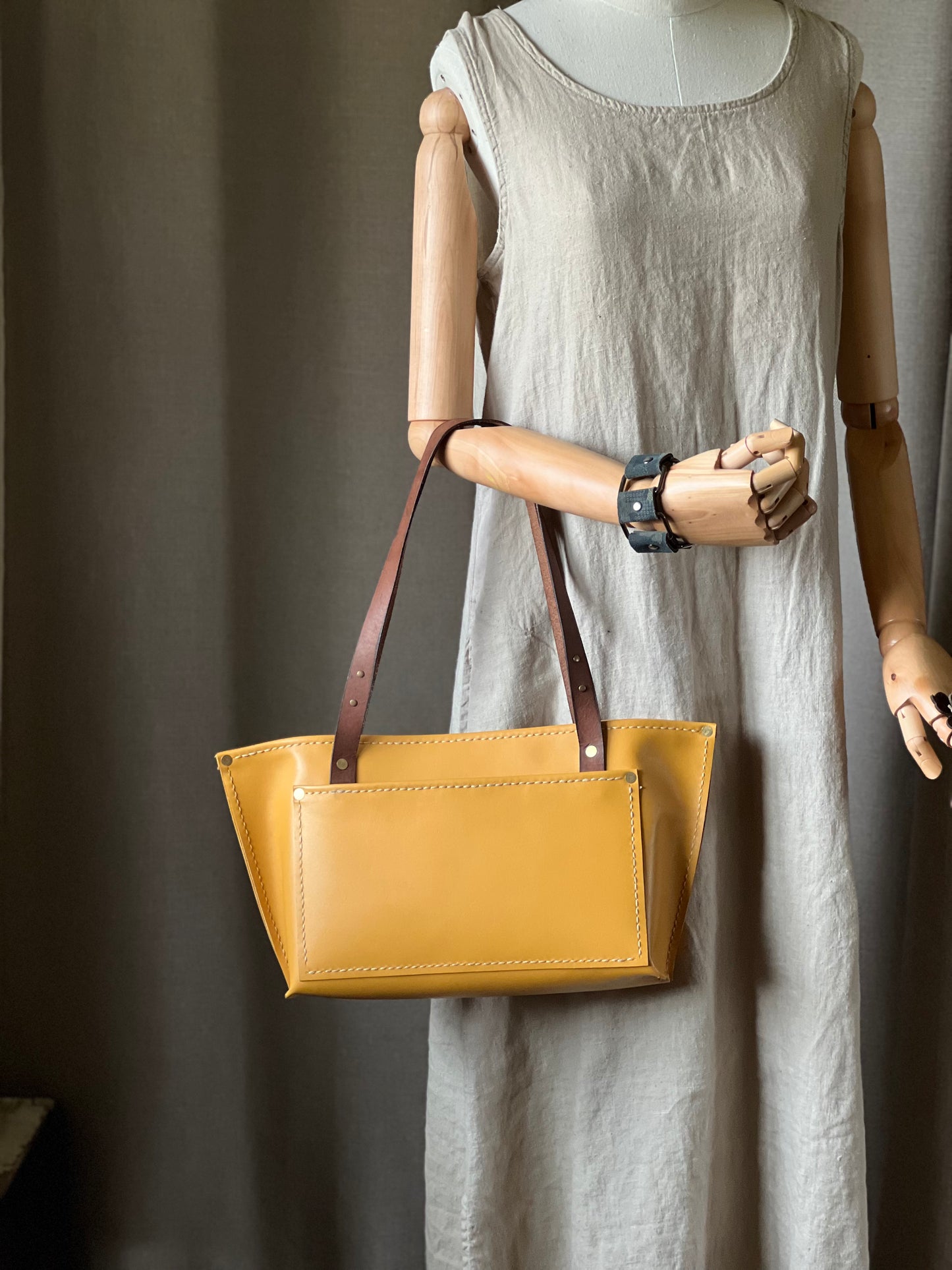 Handmade Yellow Leather Tote Bag