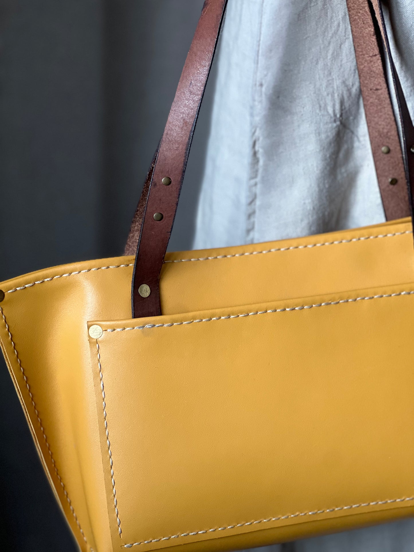 Handmade Yellow Leather Tote Bag