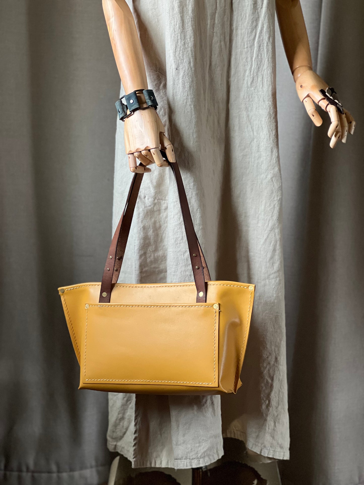 Handmade Yellow Leather Tote Bag