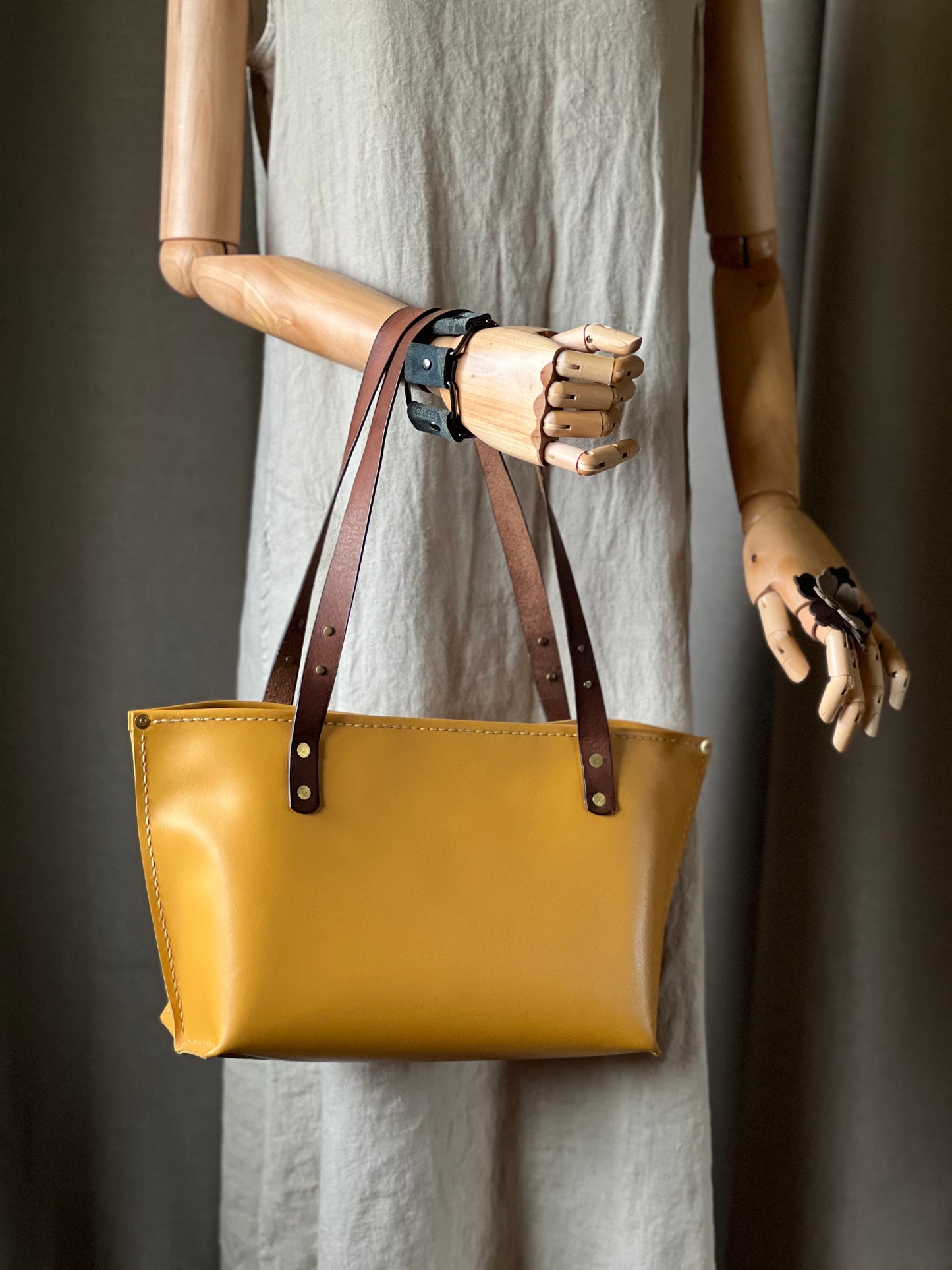 Handmade Yellow Leather Tote Bag