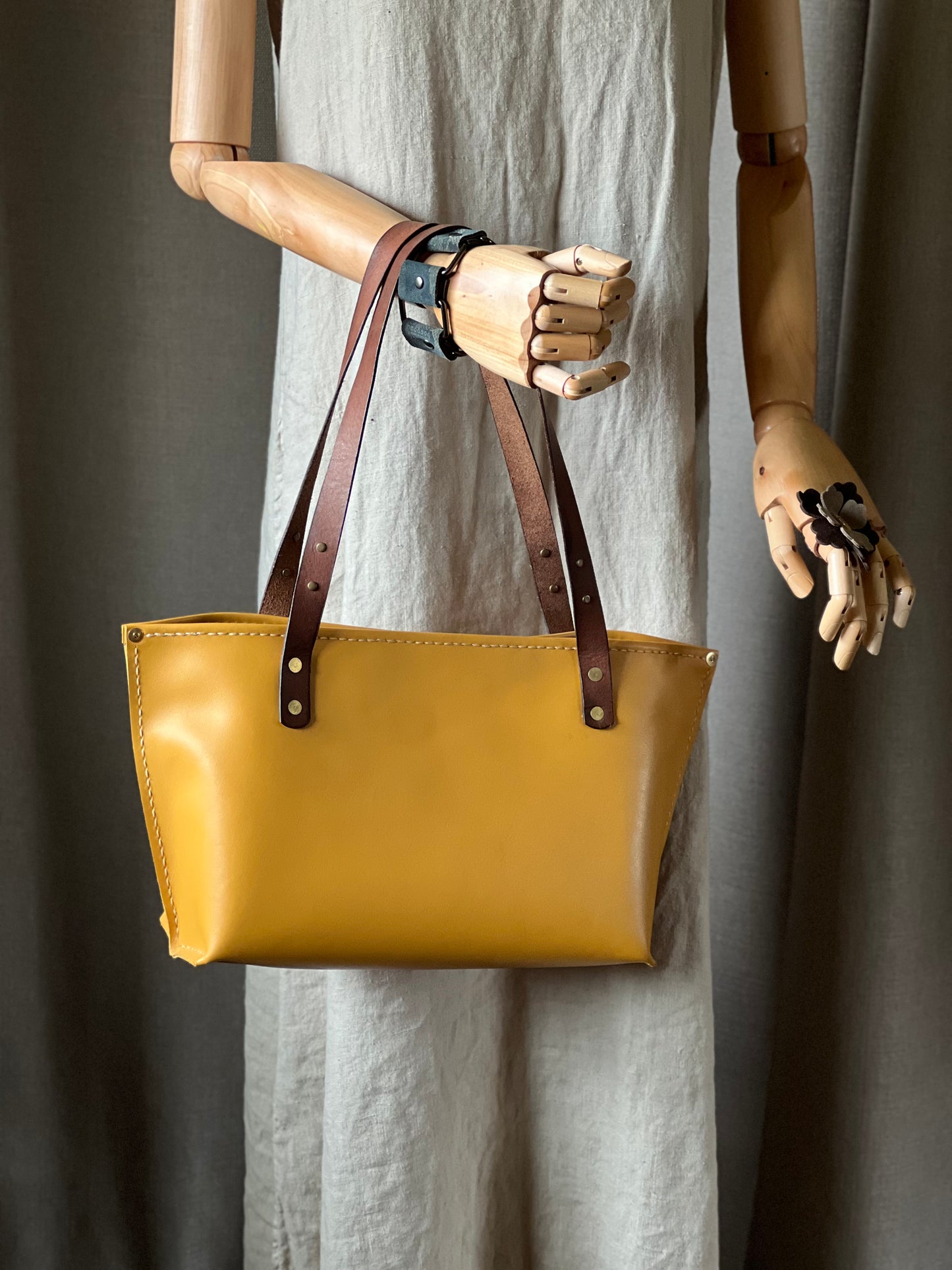 Handmade Yellow Leather Tote Bag