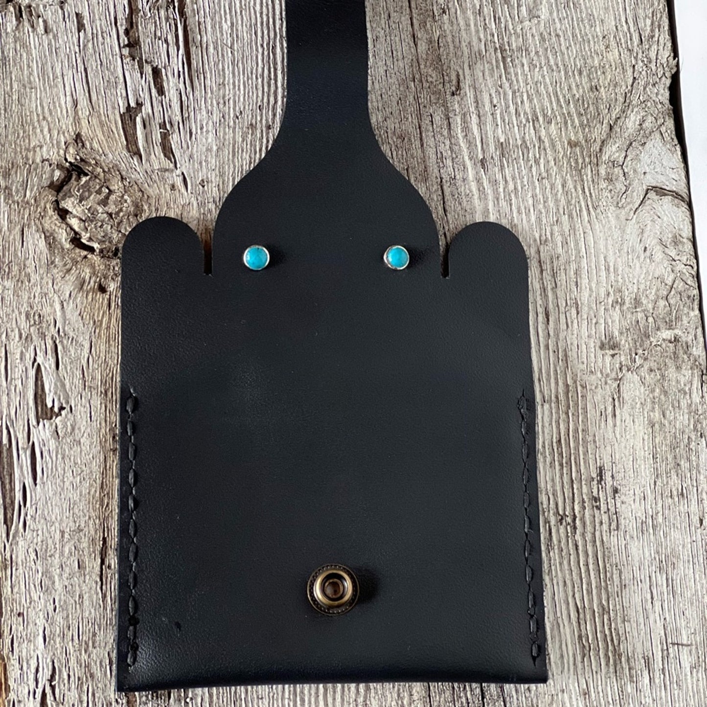 Handmade Black Leather Card Holder Elephant