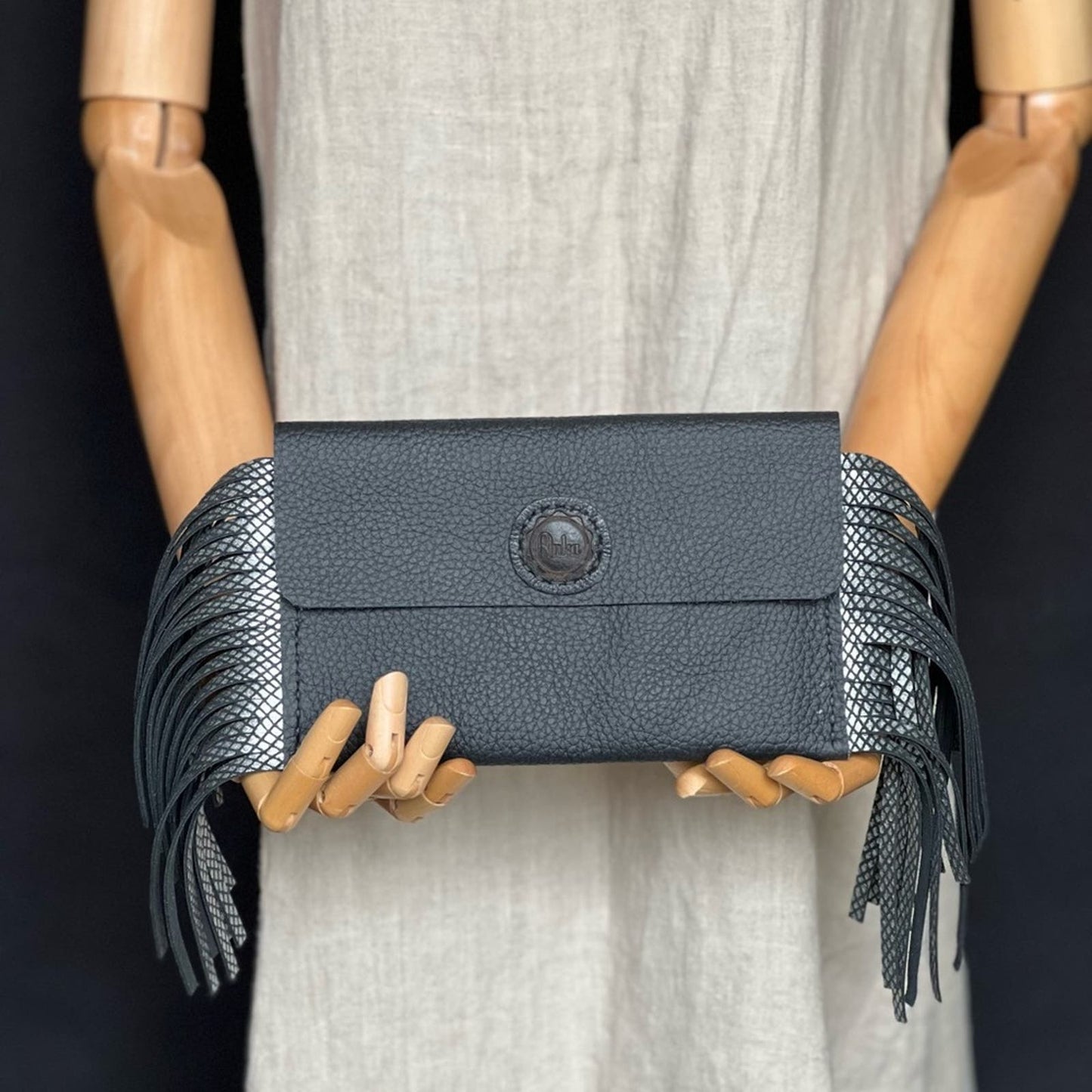 Handmade Leather Fringe Clutch