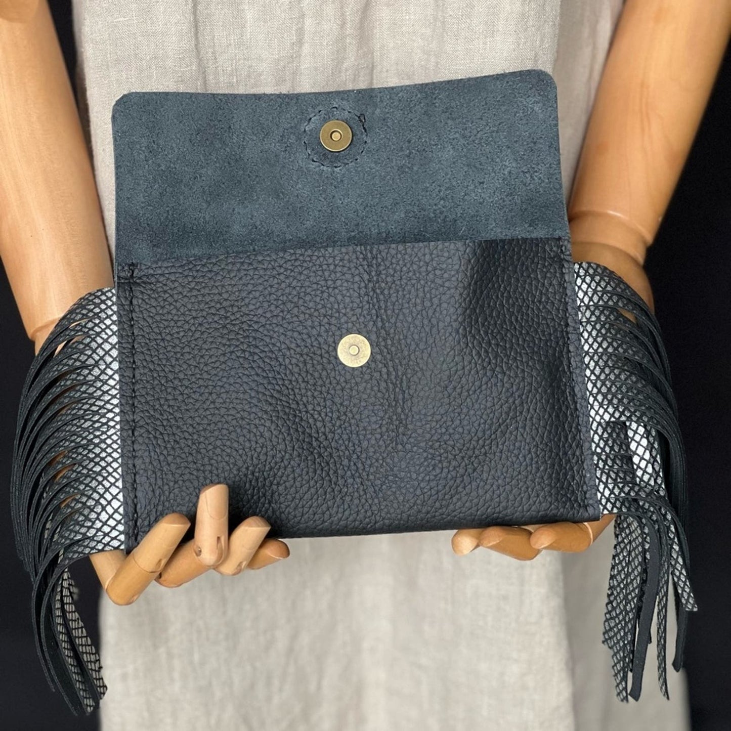 Handmade Leather Fringe Clutch