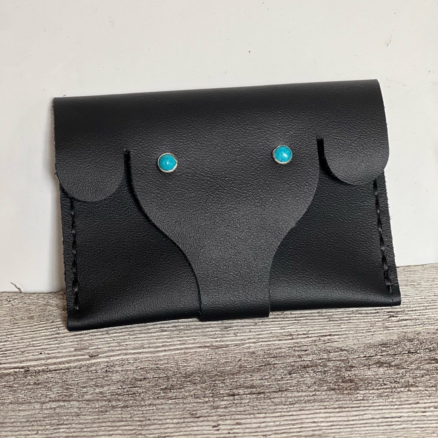 Handmade Black Leather Card Holder Elephant