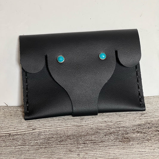 Handmade Black Leather Card Holder Elephant