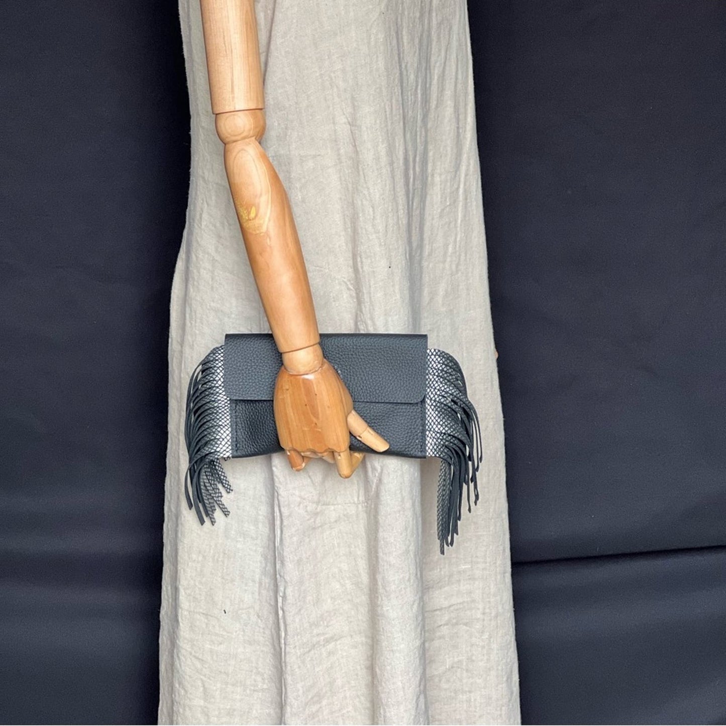 Handmade Leather Fringe Clutch