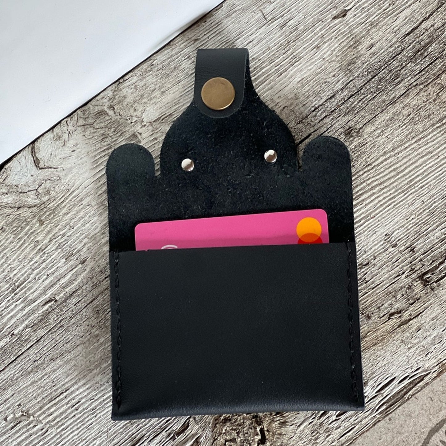 Handmade Black Leather Card Holder Elephant