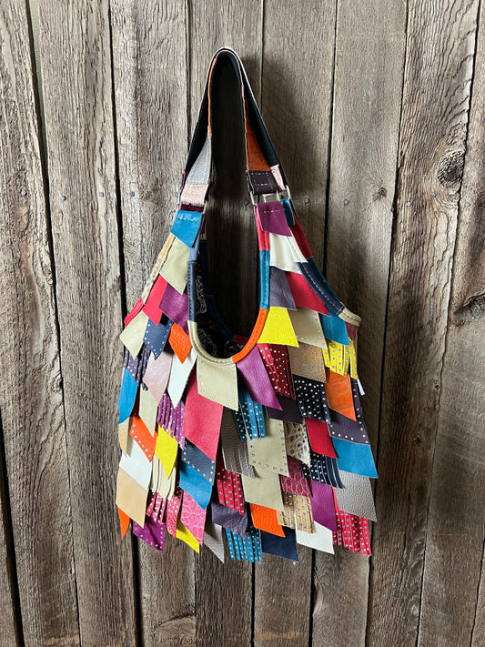 Handmade Leather Multicolor Fringe Boho Bag - leatherbyanka