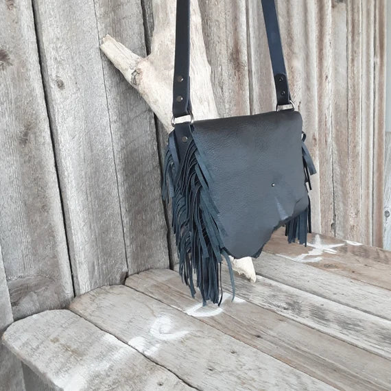 Handmade BOHO Fringe Messenger Leather Bag - leatherbyanka