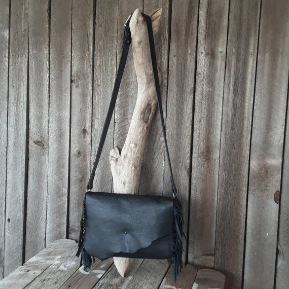 Handmade BOHO Fringe Messenger Leather Bag - leatherbyanka