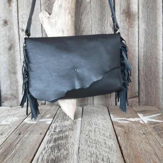 Handmade BOHO Fringe Messenger Leather Bag - leatherbyanka