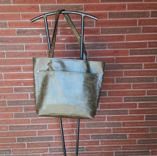 Handmade Green Leather Tote Bag - leatherbyanka