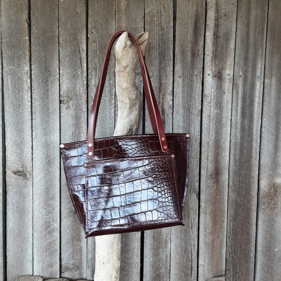 Handmade Burgundy Leather Tote Bag - leatherbyanka