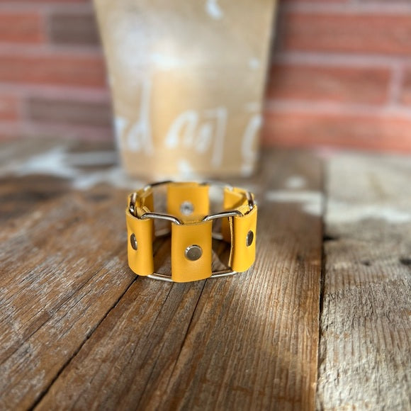 Handmade Yellow Leather Bracelet - leatherbyanka