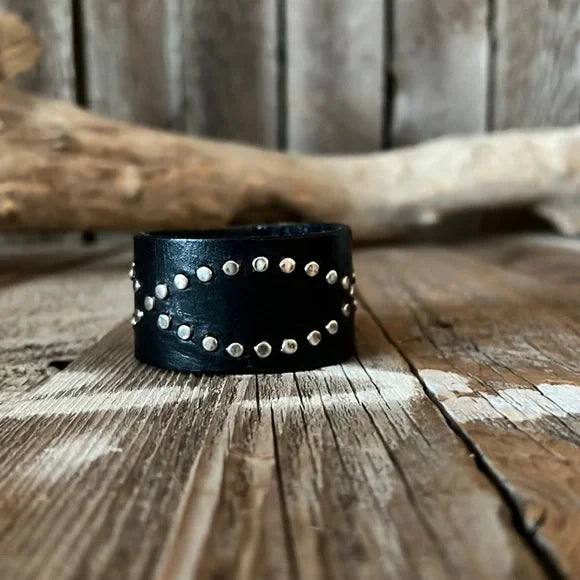 Handmade Upcycled Black Leather Bracelet - leatherbyanka