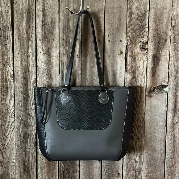 Handmade Gray and Black Leather Tote Bag - leatherbyanka