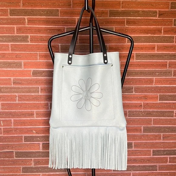 Peace Flower Leather Fringe Tote Bag - leatherbyanka