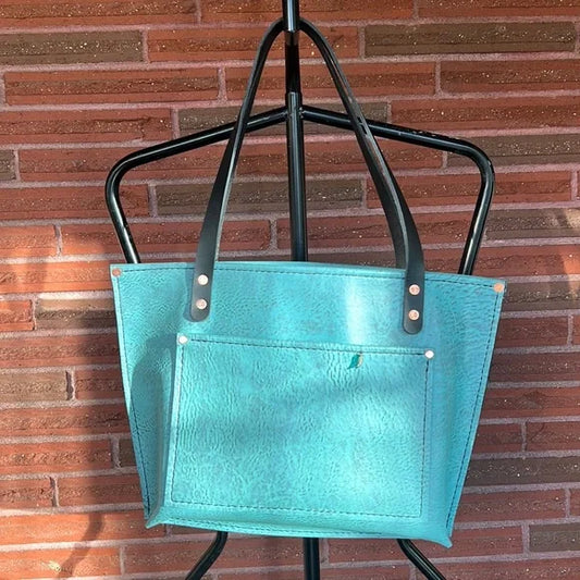 Handmade Turquoise Lether Tote Bag - leatherbyanka