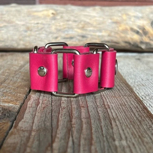 Handmade Fuchsia Leather Bracelet - leatherbyanka