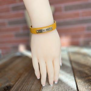 Handmade Yellow Inspirational “STRONG" Leather Bracelet - leatherbyanka