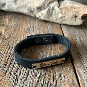 Handmade Inspirational Leather Bracelet “Beautiful “ - leatherbyanka