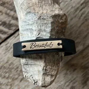 Handmade Inspirational Leather Bracelet “Beautiful “ - leatherbyanka