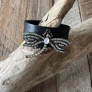 Handmade Leather Bracelet with Dragonfly Charm - leatherbyanka