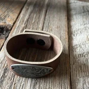 Handmade Leather Cuff Bracelet with Butterfly Charm - leatherbyanka